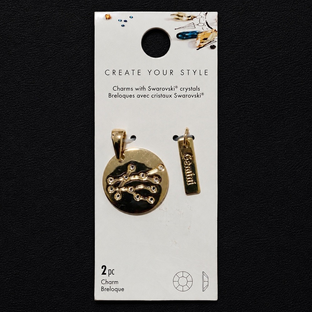 Swarovski Crystal Gemini Zodiac Charm Set 2pc Gold Tone Constellation Pendant